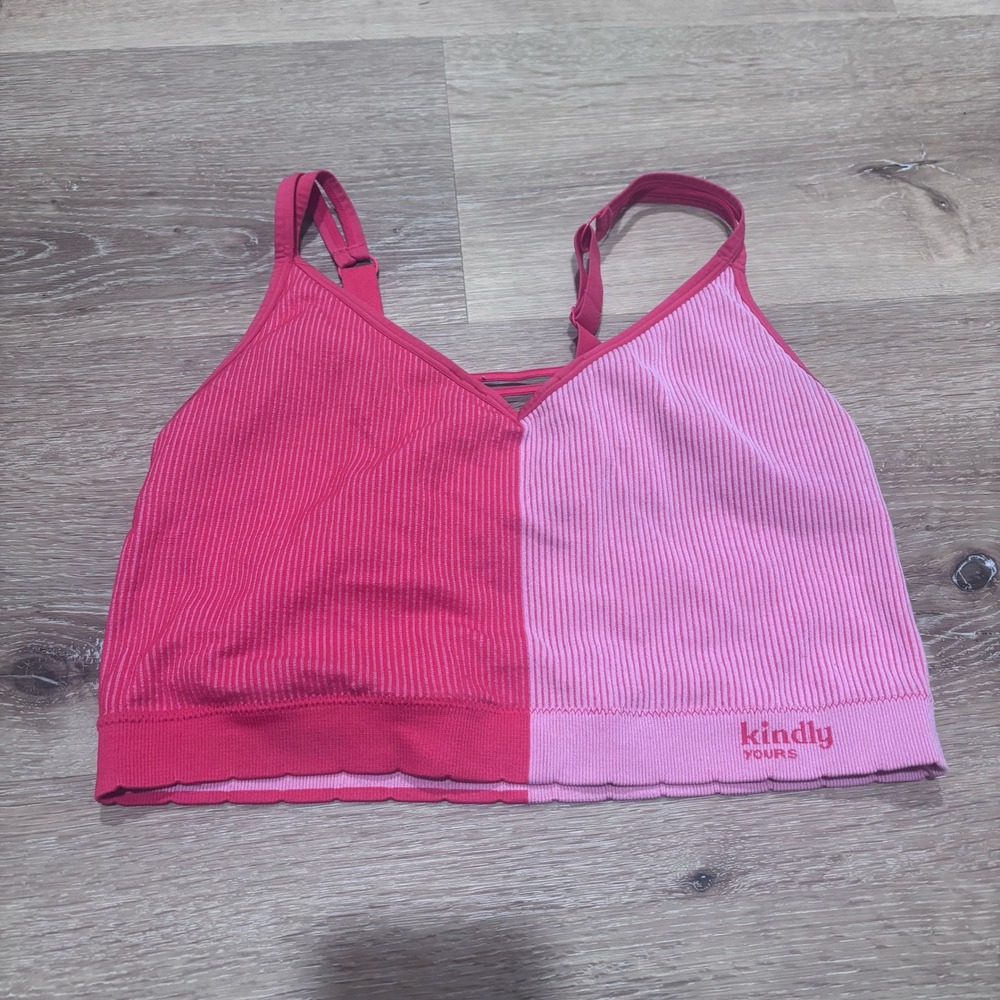 Kindly Yours Poppy Red Rib Colorblock Seamless Ribbed Bralette XXL 40015 Womens
